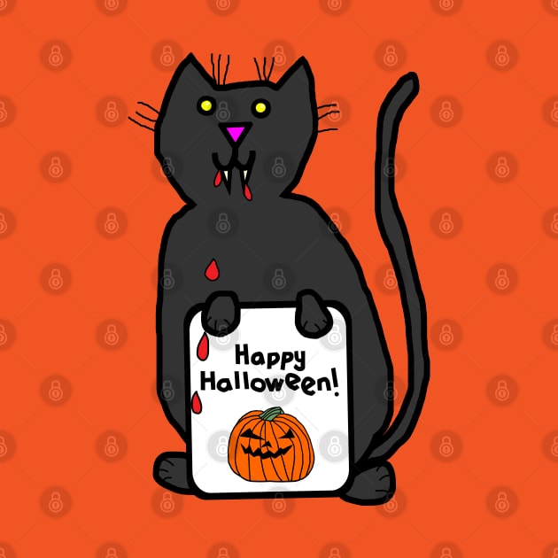 Vampire Horror Cat with Halloween Card by ellenhenryart
