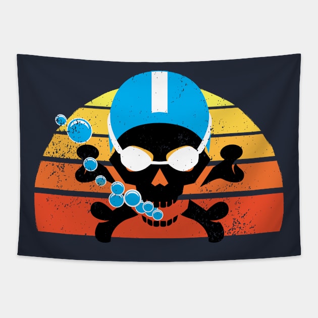 Retro Swim Skull 2 Tapestry by atomguy