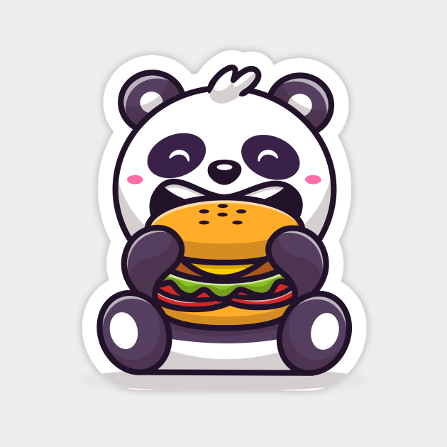 Cute Panda Eating Burger Cartoon Magnet by Catalyst Labs