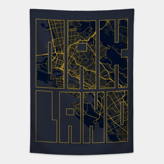 Oakland, USA City Map Typography - Gold Art Deco Tapestry by deMAP Studio