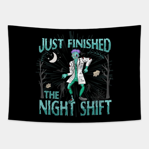 Funny Halloween Doctor Lab Coat Tired Zombie Costume Medical Tapestry by Jandjprints