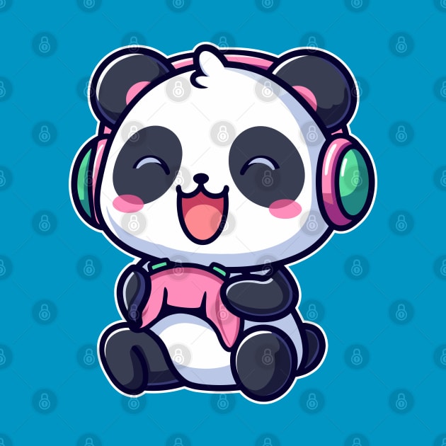 Kawaii Panda Playing Video Game Cute Gamer by Cuteness Klub