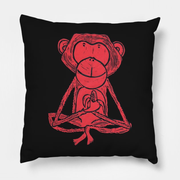 Monkey, Cheeky Monkey, red Pillow by krisevansart