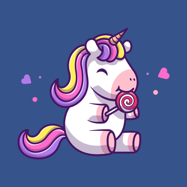 Cute Unicorn Eating Lollipop Cartoon (2) by Catalyst Labs