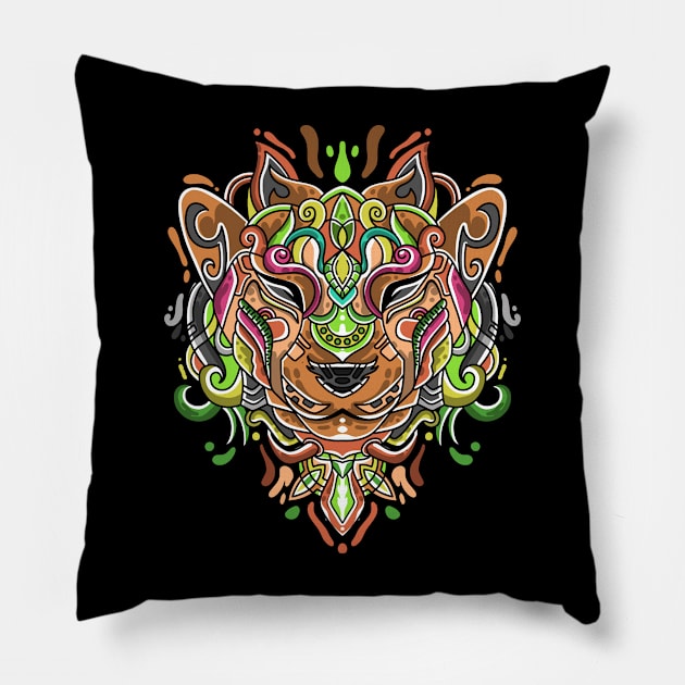 cheetah zentangle illustration Pillow by ReasArt