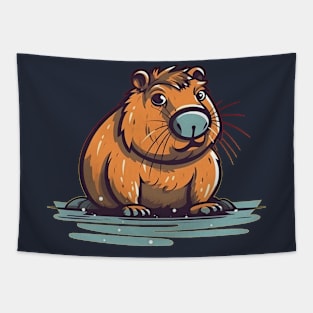 Capybara in pond. Cartoon logo illustration Tapestry