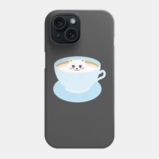 Cute Kawaii cat in blue cup of froth art coffee Phone Case