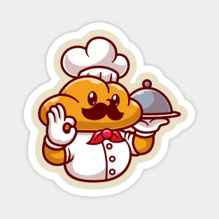 Cute Bread Chef Serving Food Cartoon Magnet