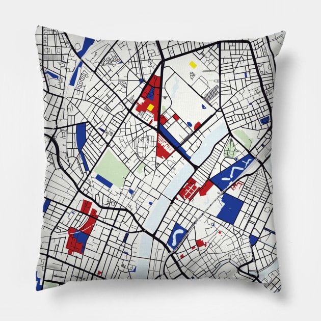 Copenhagen (Denmark) Map x Piet Mondrian Pillow by notalizard