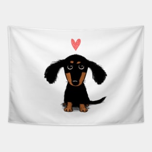 Dachshund Puppy Love | Cute Black and Tan Wiener Dog with Heart Tapestry