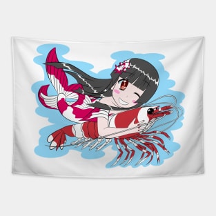 Goldfish Mermaid with Red Crystal Shrimp Tapestry