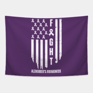 American Alzheimer's Awareness Fighter Dad Mom USA Flag Tapestry