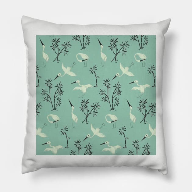 Motif of a Celadon vase with bamboo and cranes Pillow by LeahHa