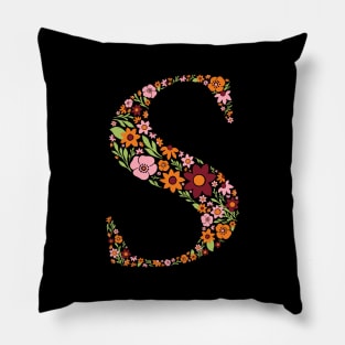 Retro Floral Letter S Pillow