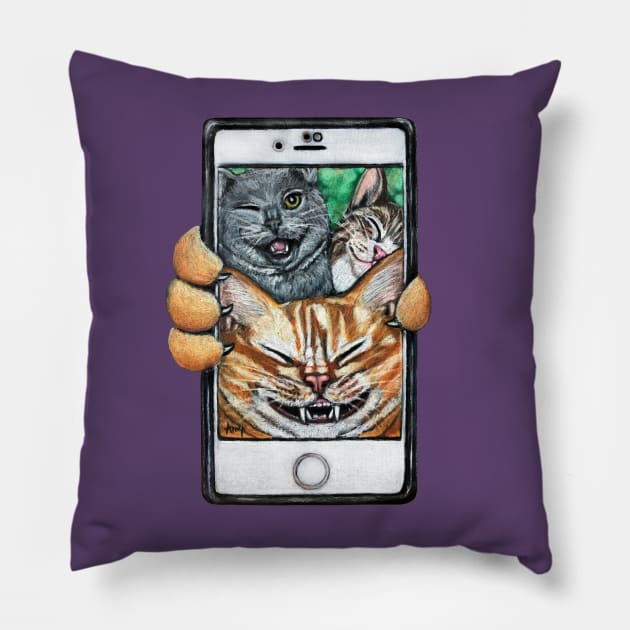 Selfie Cats Pillow by GardenPartyArt