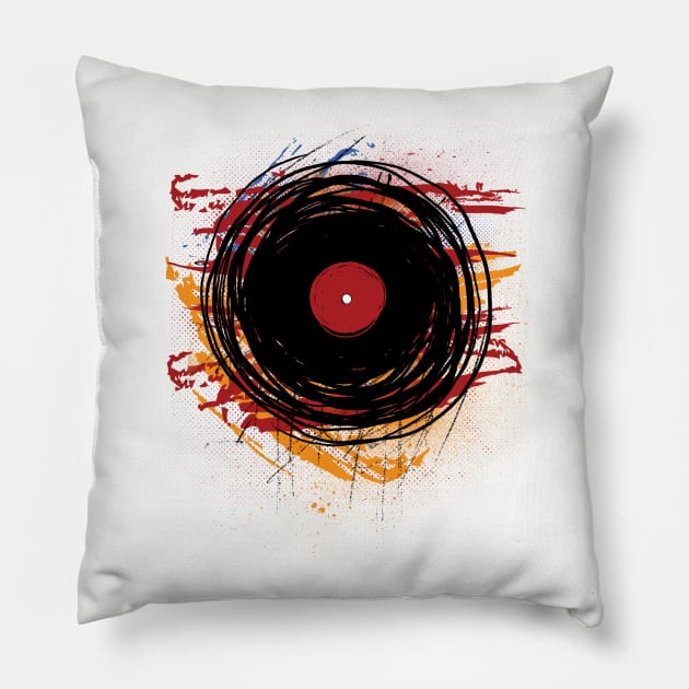 Retro Vintage Vinyl Record Oldies DJ! Paint Splatters and Brushes Pillow by ddtk