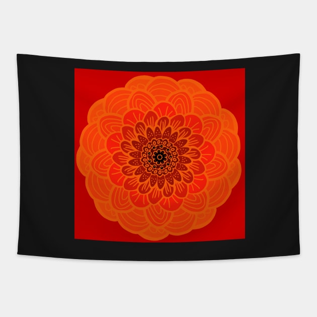 Graphic flower in orange-brown tones on red background Tapestry by marina63