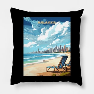 Brazilian Beach with chair Travel Art Print Pillow