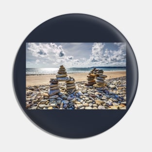 Rock Cairns On Amroth Beach, Wales Pin