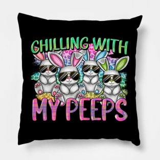 Chilling with My Peeps Easter Bunnies in Aviator Sunglasses Pillow