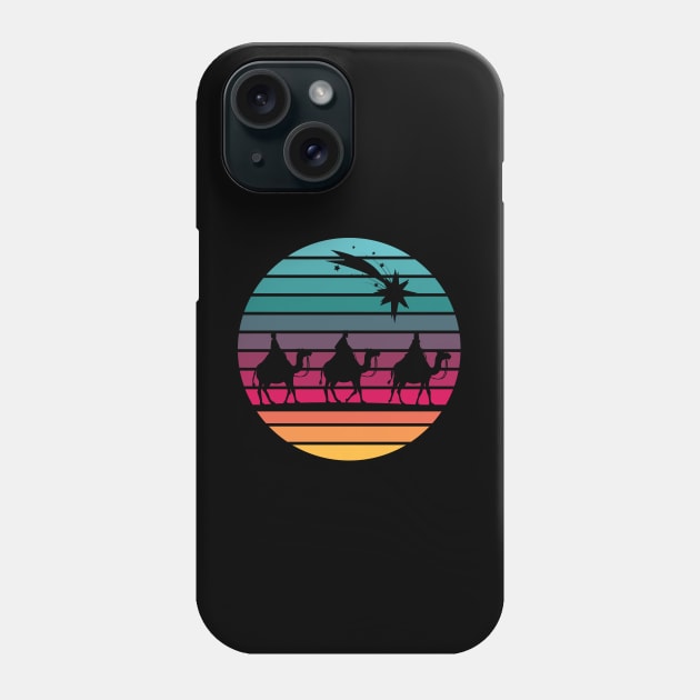 Three Wise Men following star silhouette with retro sunset Phone Case by Brasilia Catholic