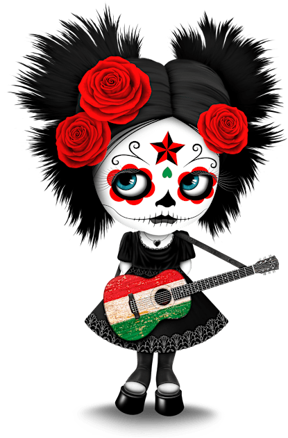 Sugar Skull Girl Playing Hungarian Flag Guitar Kids T-Shirt by jeffbartels