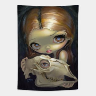 Chibi Girl Holiding Creepy Skull Tapestry