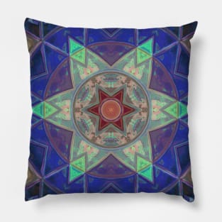 Mosaic Kaleidoscope Flower Teal Blue and Pink Pillow