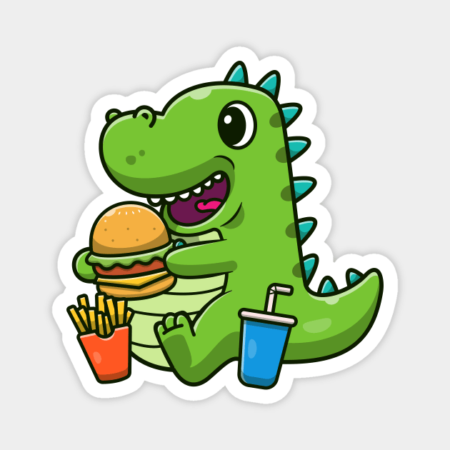 Cute Dinosaur Eating Burger Cartoon Magnet by Catalyst Labs