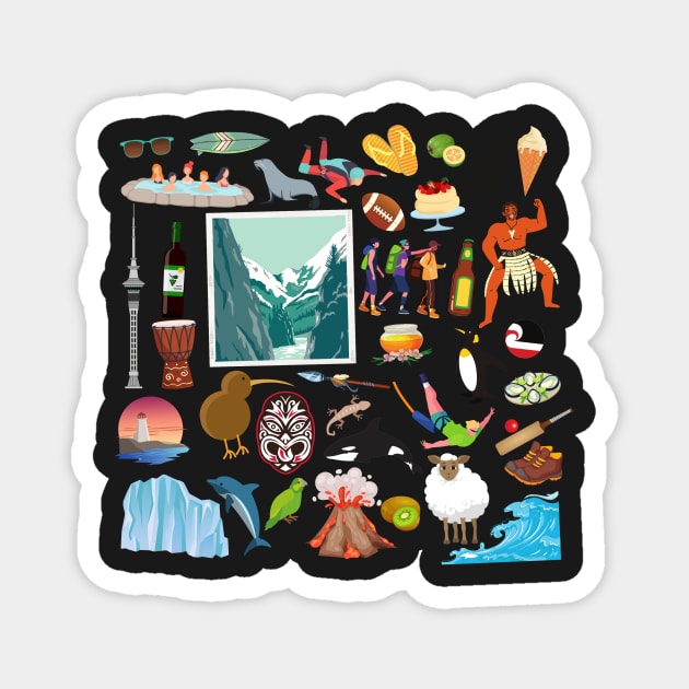 New Zealand Travel Icons Magnet by FancyPlanet