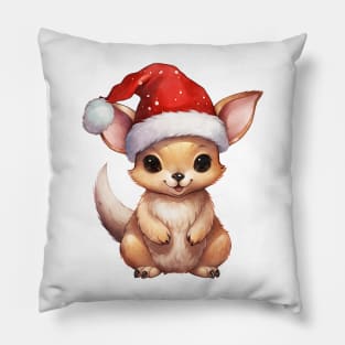 Kangaroo in Santa Hat Pillow