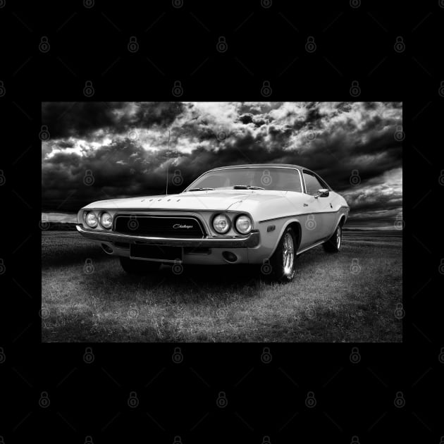 1972 dodge challenger, black and white by hottehue