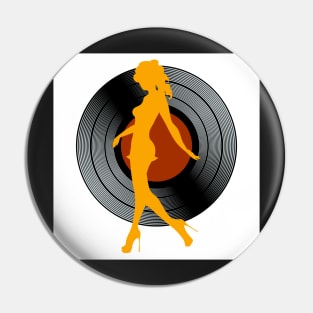 Dancing girl silhouette against vinyl Pin