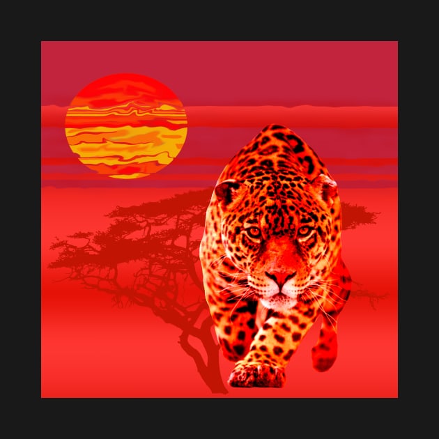 Africa Leopard Sunrise Desert Red Gift T-Shirt by gdimido