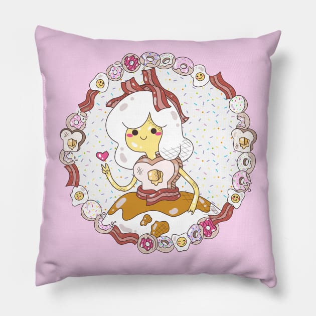 Breakfast Egg and Donut Princess Pillow by CandyCornSketches