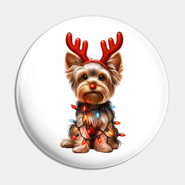 Christmas Red Nose Yorkshire Terrier Dog Pin by Chromatic Fusion Studio