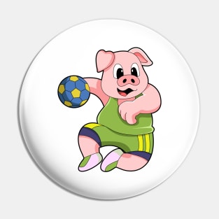 Pig as Handball player with Handball Pin