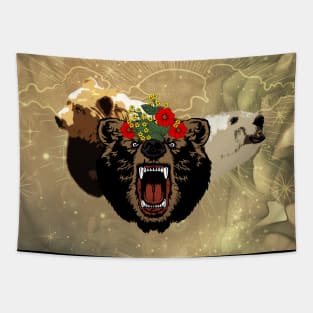 Awesome bear with flowers Tapestry