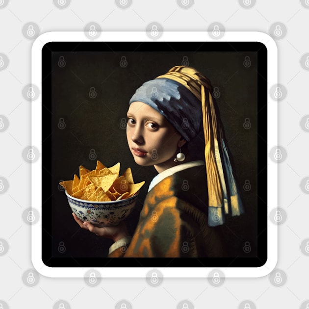 Mona Lisa Tortilla Chip Feast Tee - National Tortilla Chip Day Magnet by Edd Paint Something