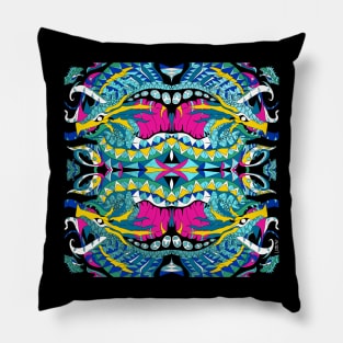 wave curse of dragons and kraken in ocean wild kaiju ecopop Pillow