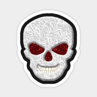 Lacy Floral Faux Red Glitter Eyes Skull Magnet