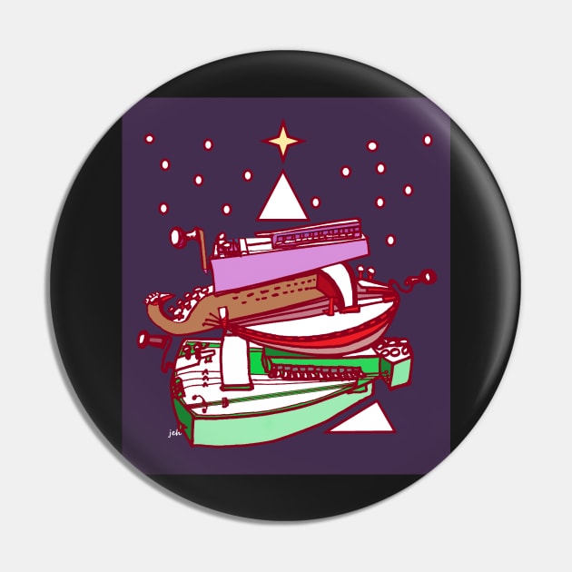 Pile of Hurdy Gurdies Christmas Card Pin by inkle