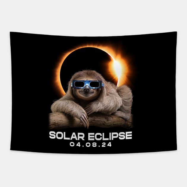 Solar Siesta: Sloth Enjoying the Eclipse Spectacle T-Shirt Design Tapestry by ArtByJenX