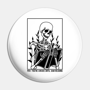 skeleton reading book at 3am Pin