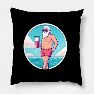 Funny Santa Relaxing, Tropical Christmas Pillow