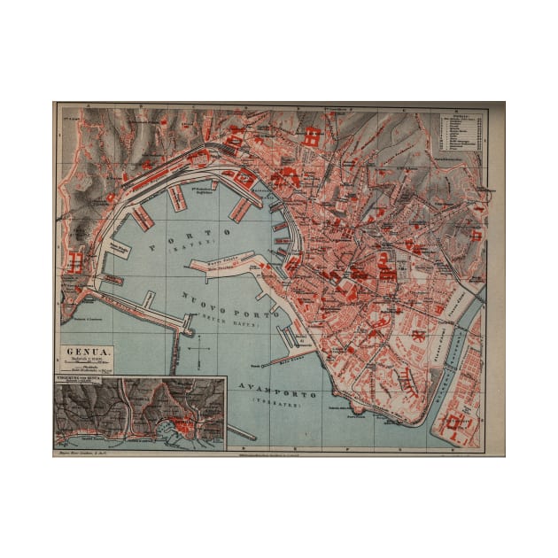 Vintage Map of Genoa Italy (1894) by Bravuramedia