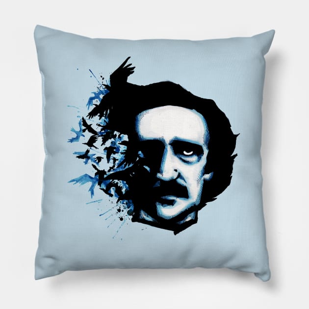 Edgar Allan Poe Crows Pillow by LVBart