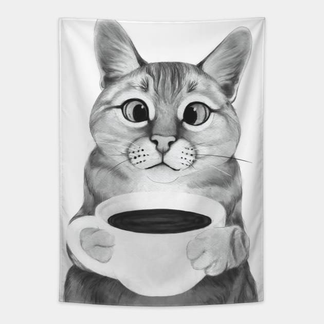 Coffee Cat Tapestry by LauraGraves