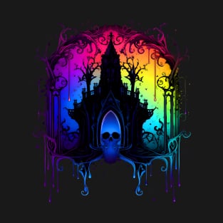 Cool Dark Goth Castle Neon Colors Rave Design T-Shirt