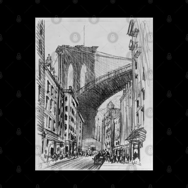 City sketch of New York with a view to Brooklyn Bridge by SLGA Designs